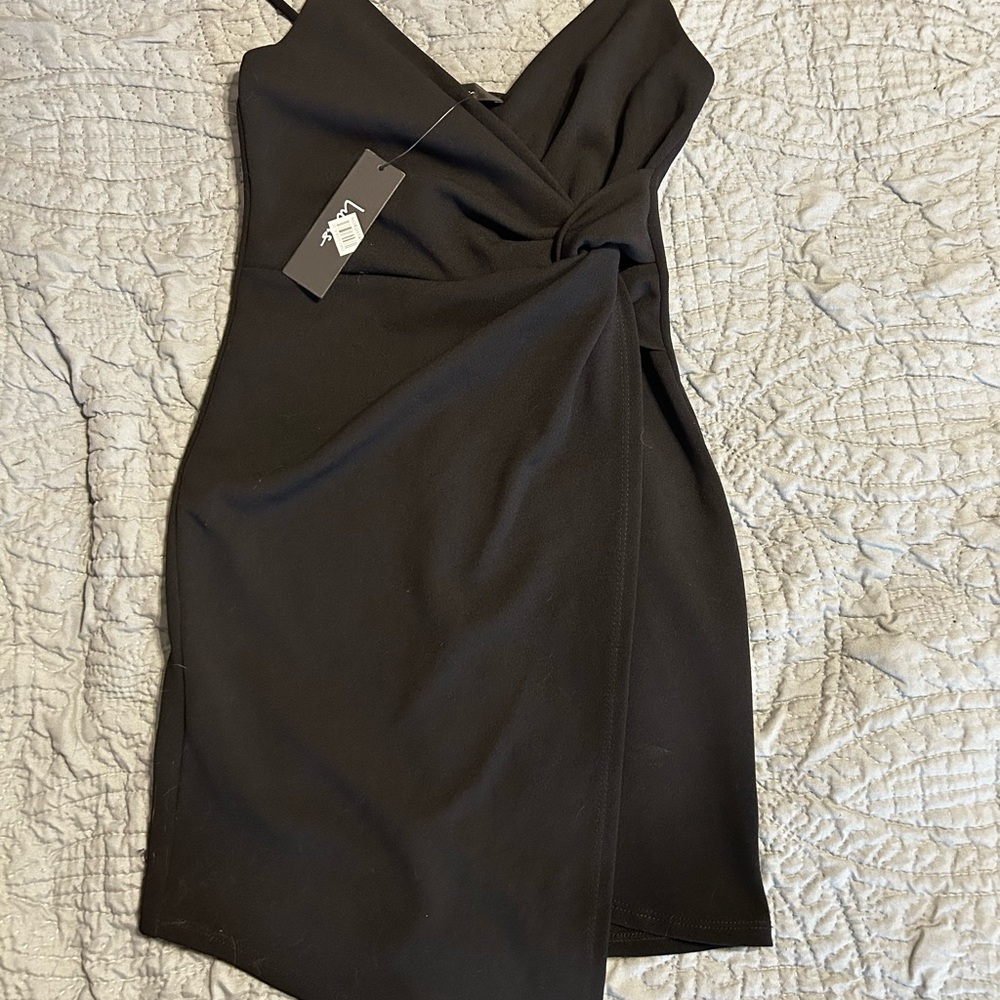 Lulu's Black Asymmetrical Wrap Cocktail Dress - Picture 1 of 3